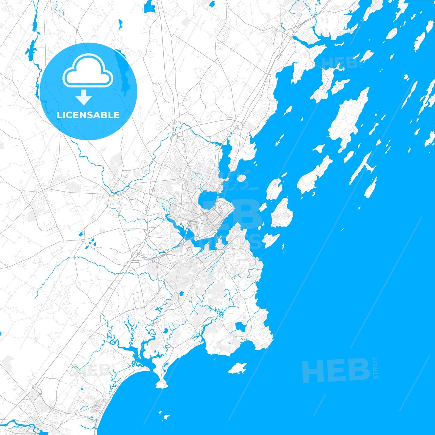 Rich detailed vector map of Portland, Maine, USA
