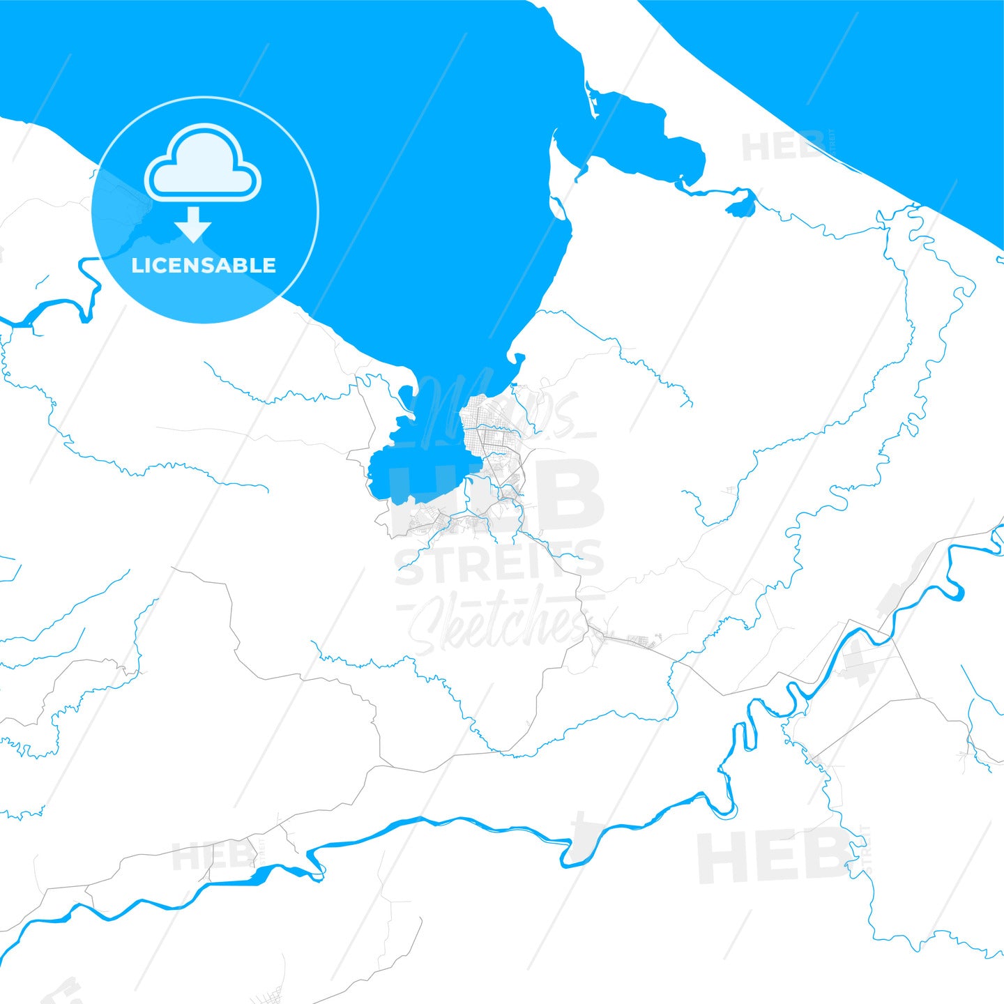 Rich detailed vector map of Puerto Barrios, Izabal, Guatemala