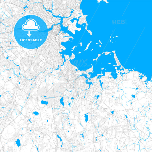 Rich detailed vector map of Quincy, Massachusetts, USA