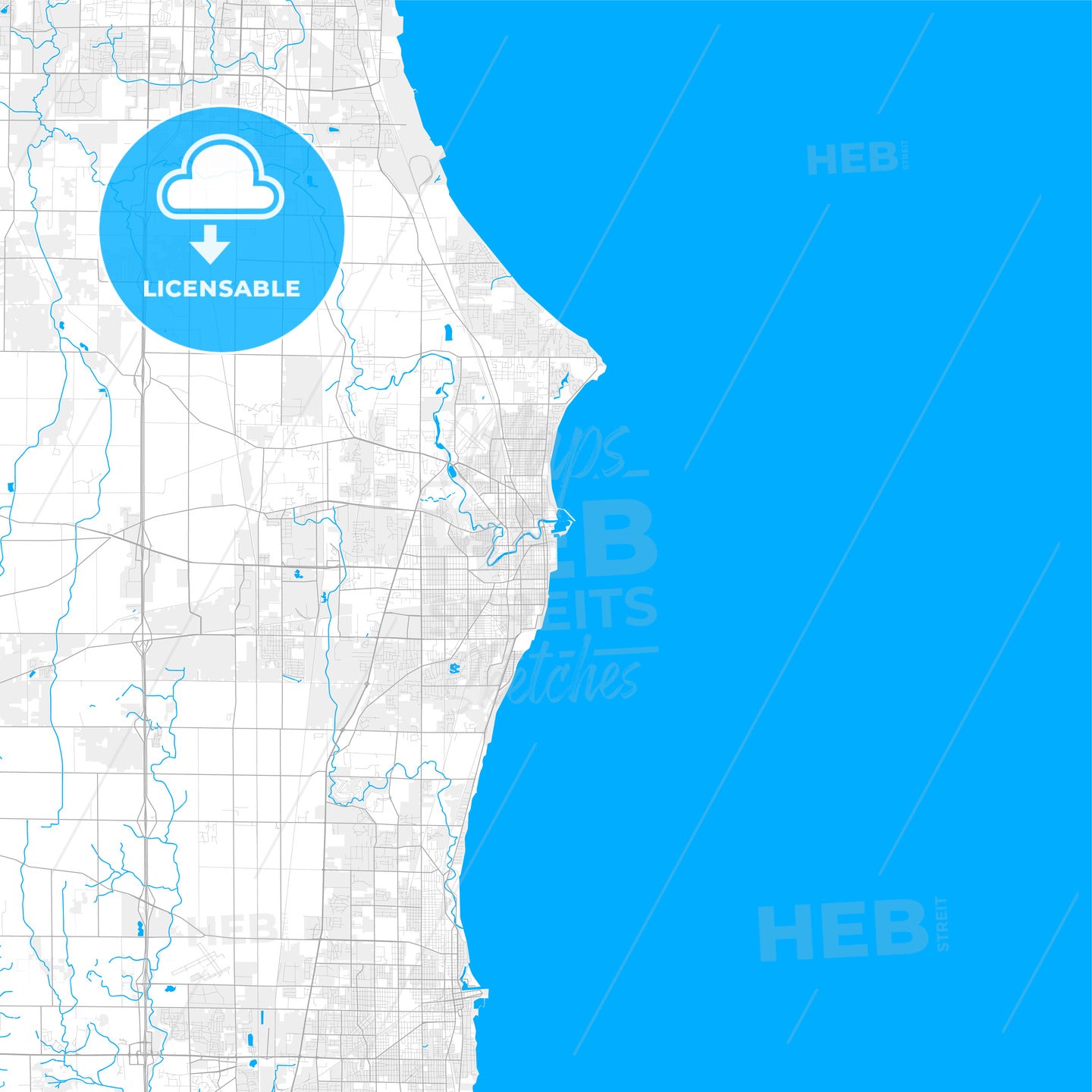 Rich detailed vector map of Racine, Wisconsin, USA
