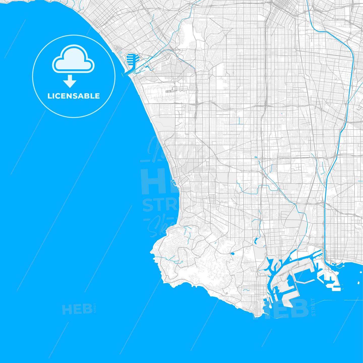 Rich detailed vector map of Redondo Beach, California, USA