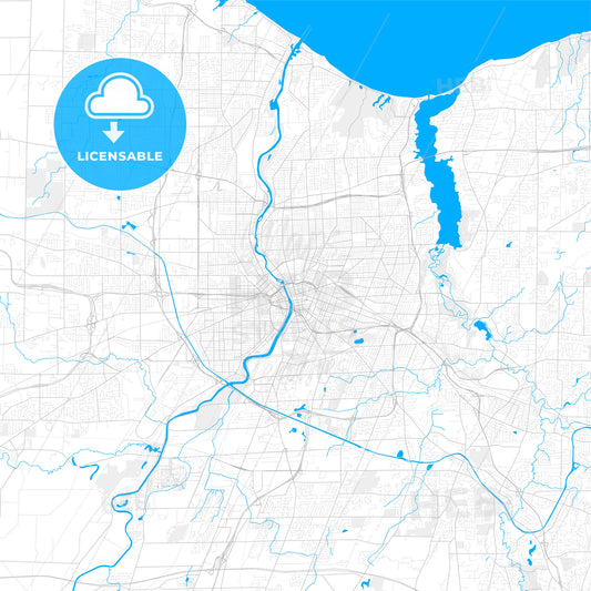 Rich detailed vector map of Rochester, New York, USA