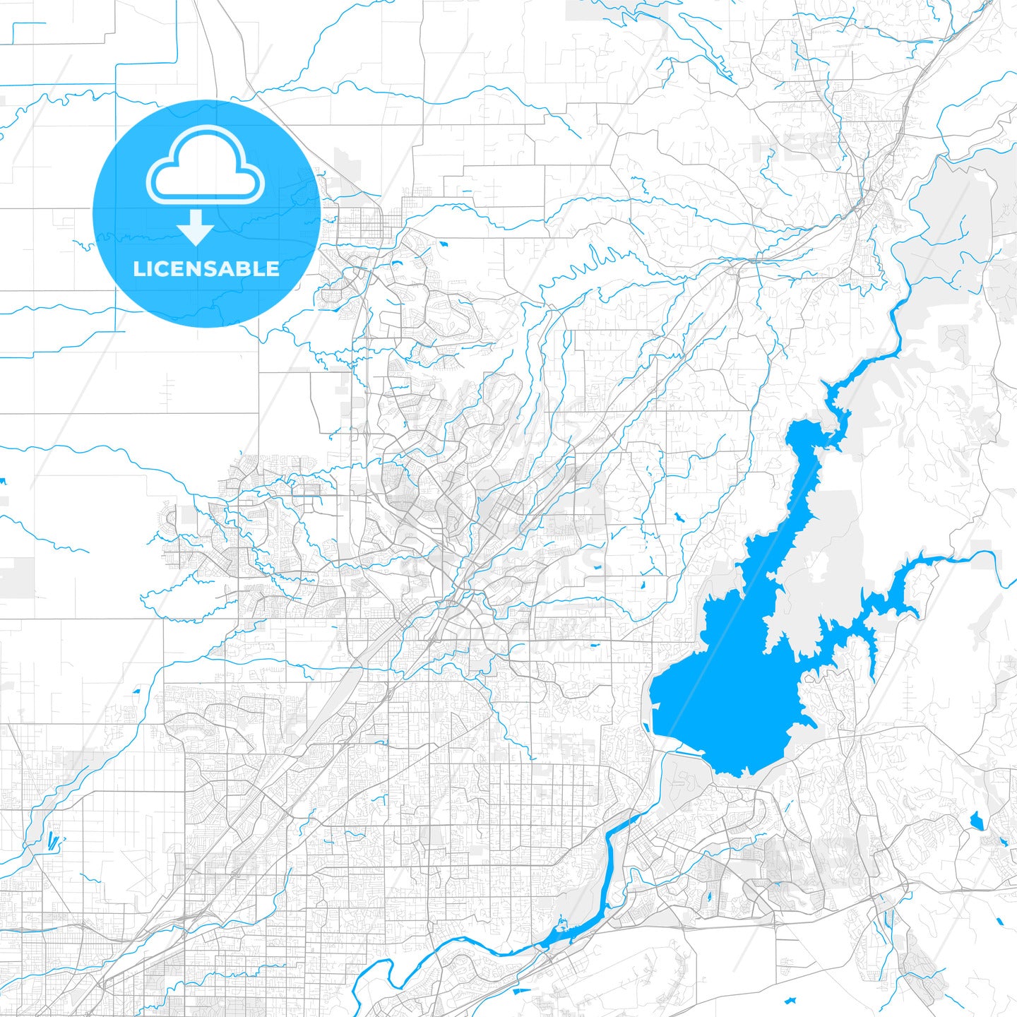 Rich detailed vector map of Rocklin, California, USA