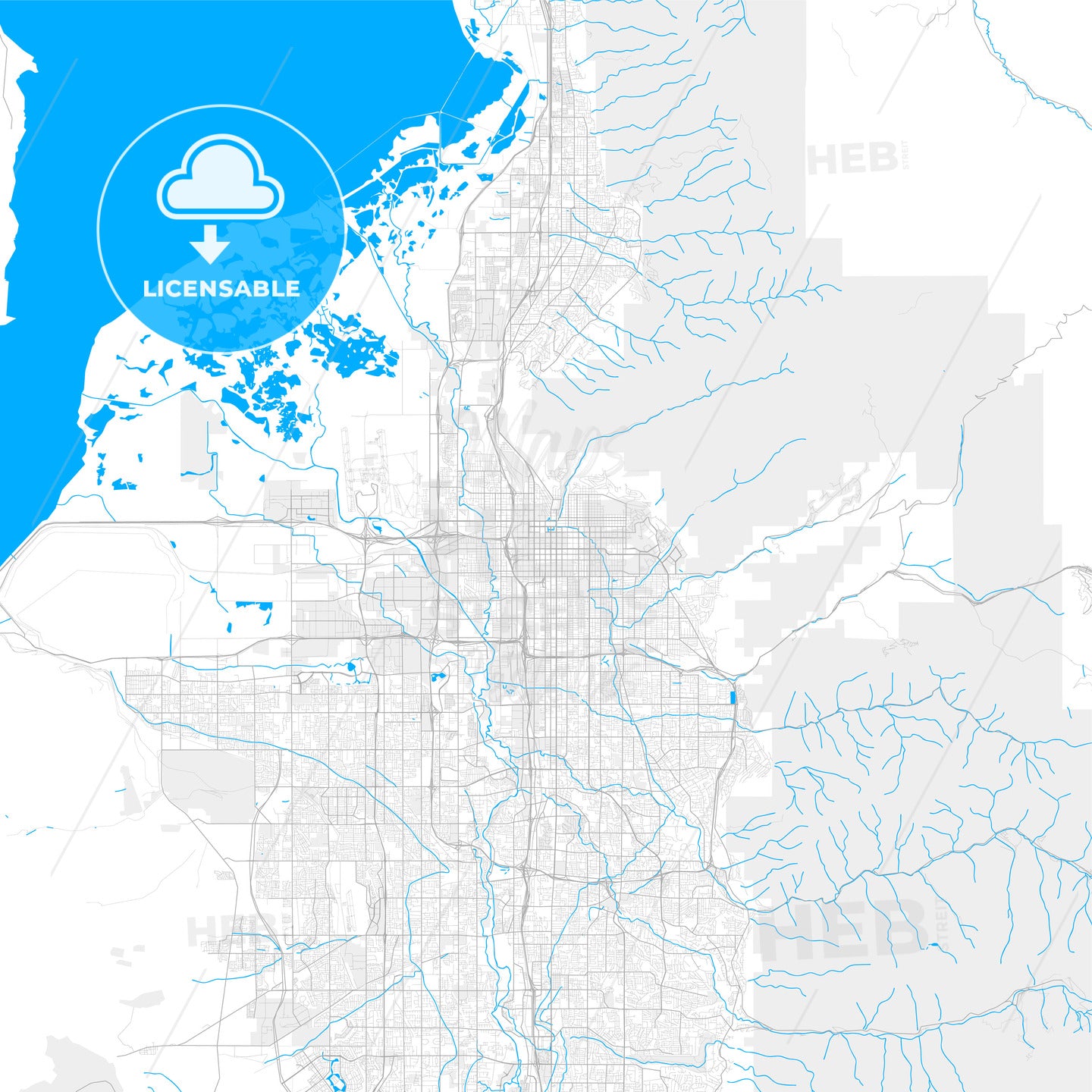Rich detailed vector map of Salt Lake City, Utah, USA