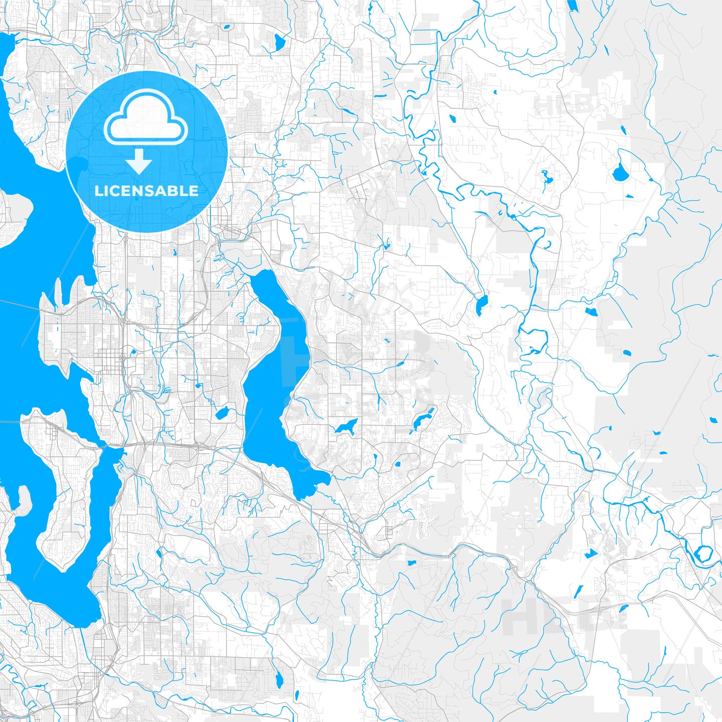 Rich detailed vector map of Sammamish, Washington, USA