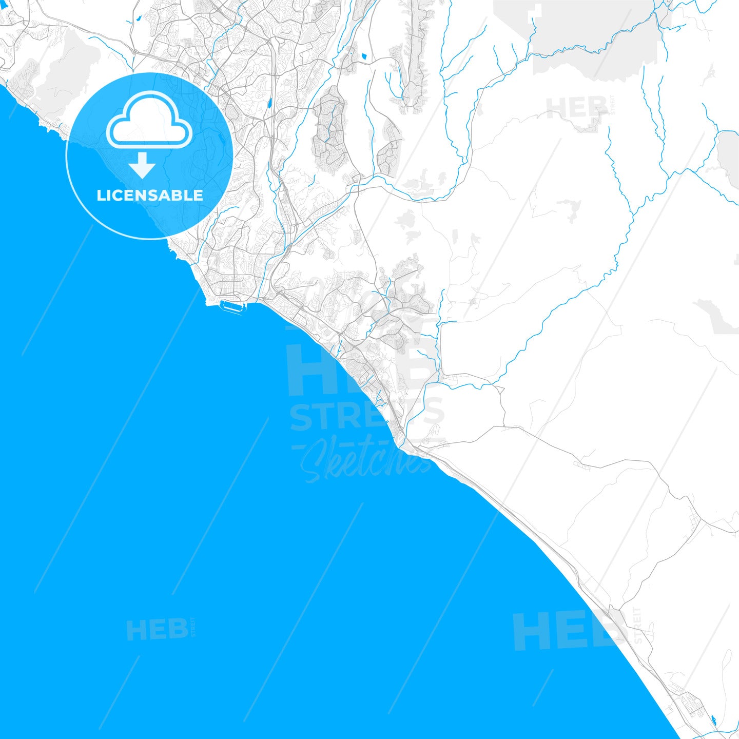Rich detailed vector map of San Clemente, California, USA