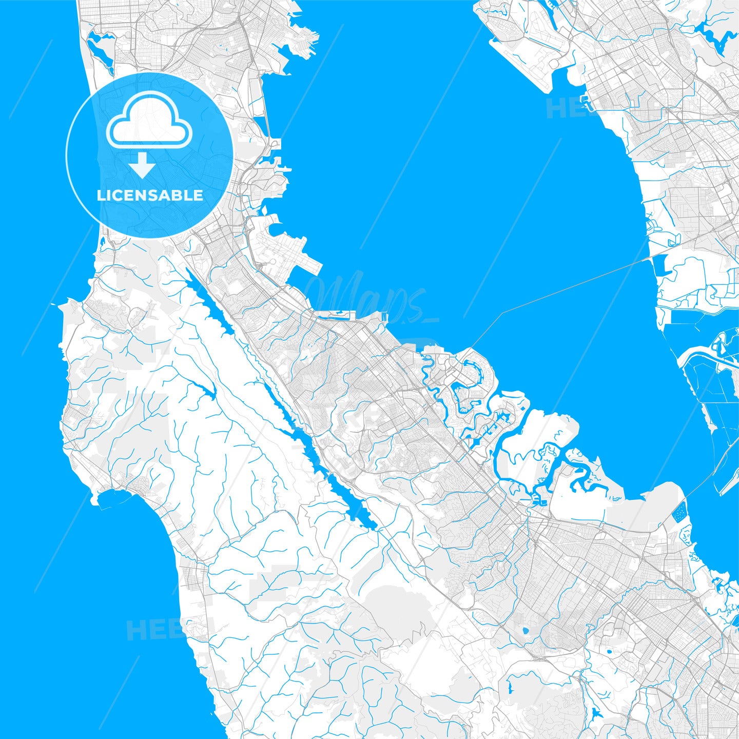 Rich detailed vector map of San Mateo, California, USA