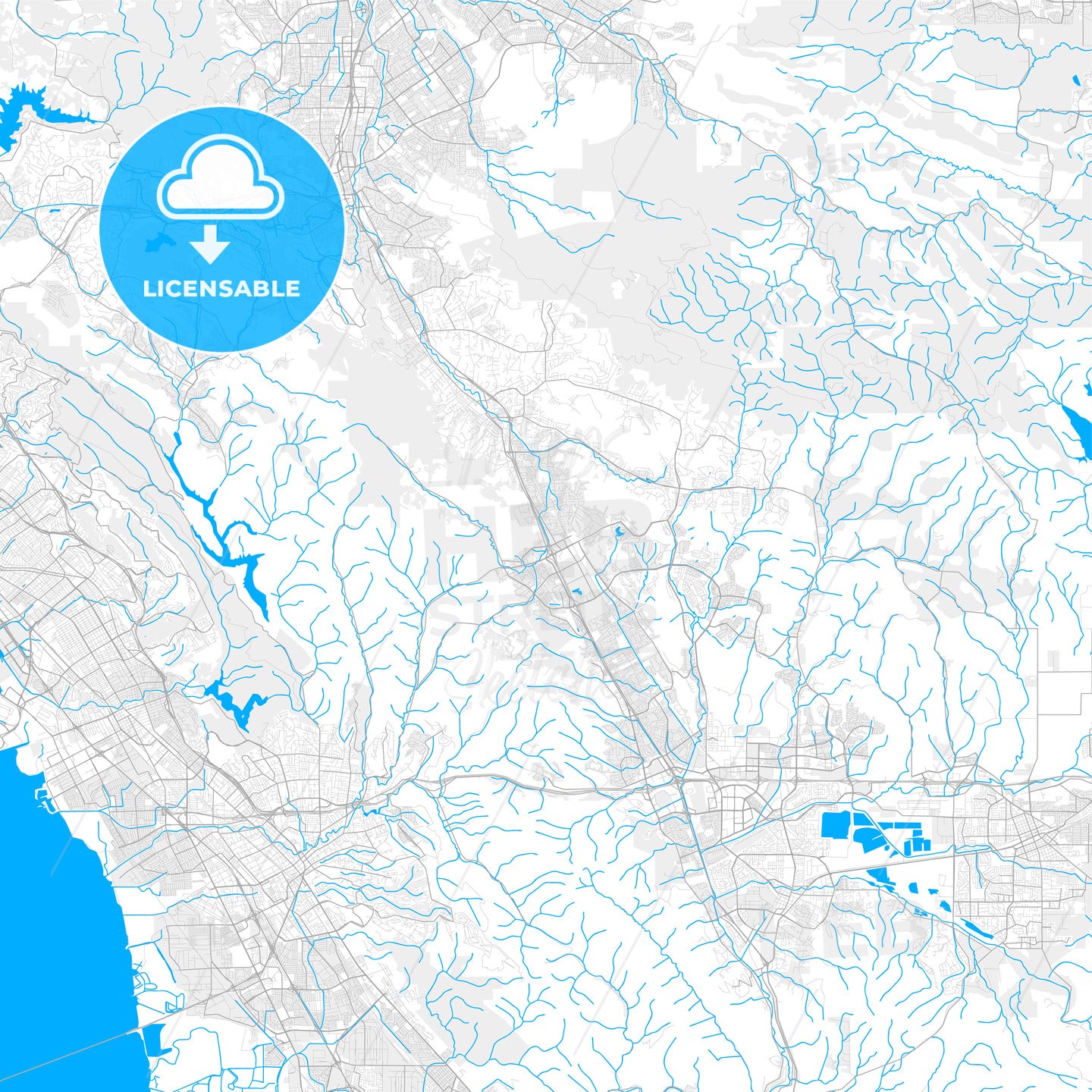 Rich detailed vector map of San Ramon, California, USA