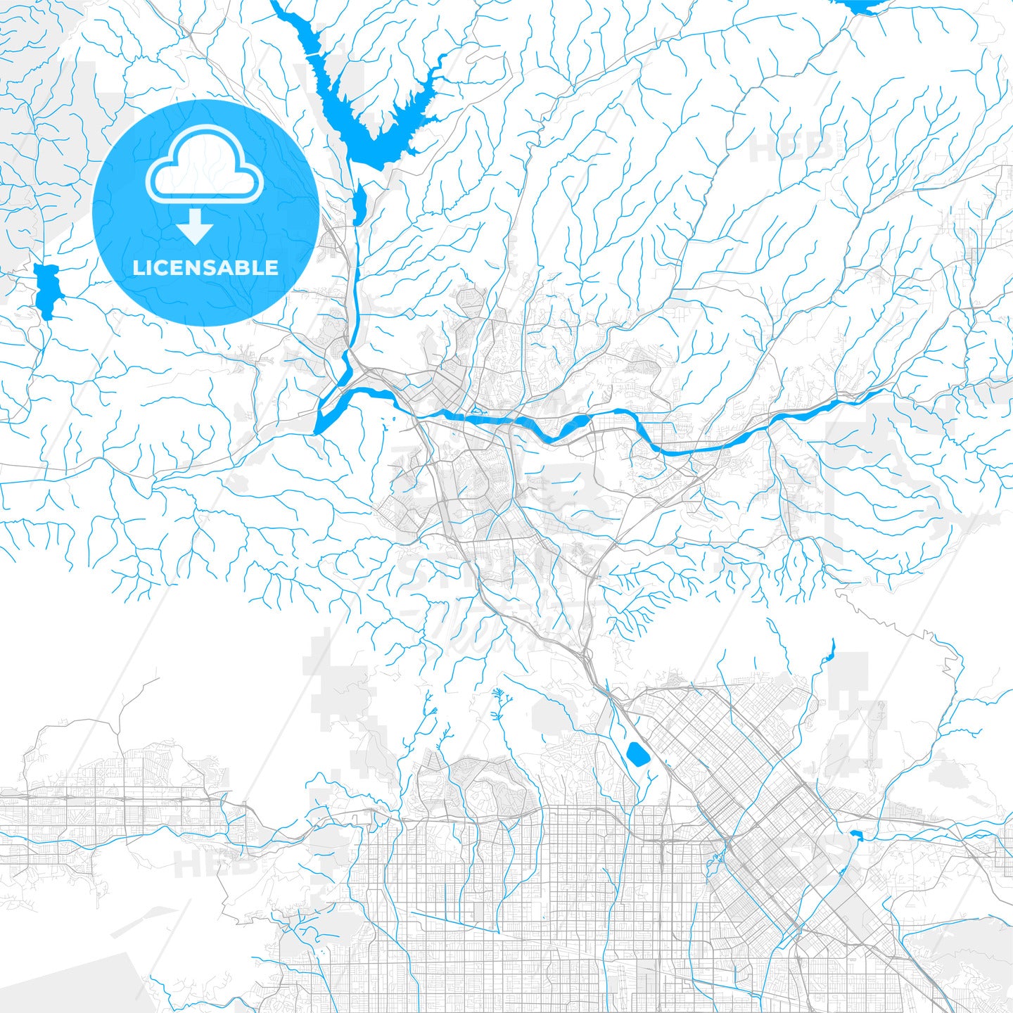 Rich detailed vector map of Santa Clarita, California, USA