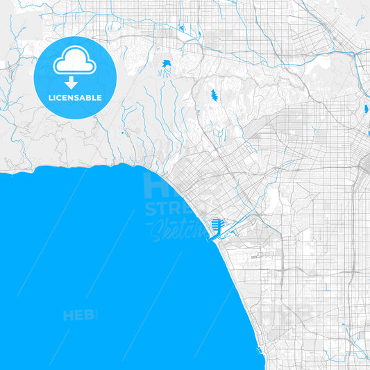 Rich detailed vector map of Santa Monica, California, USA