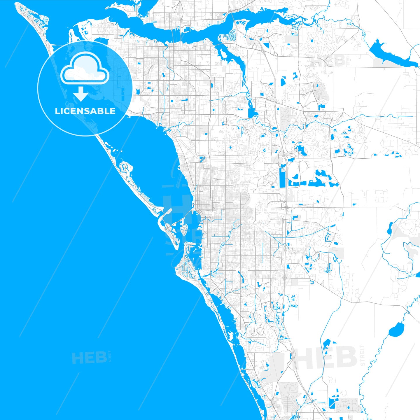 Rich detailed vector map of Sarasota, Florida, USA