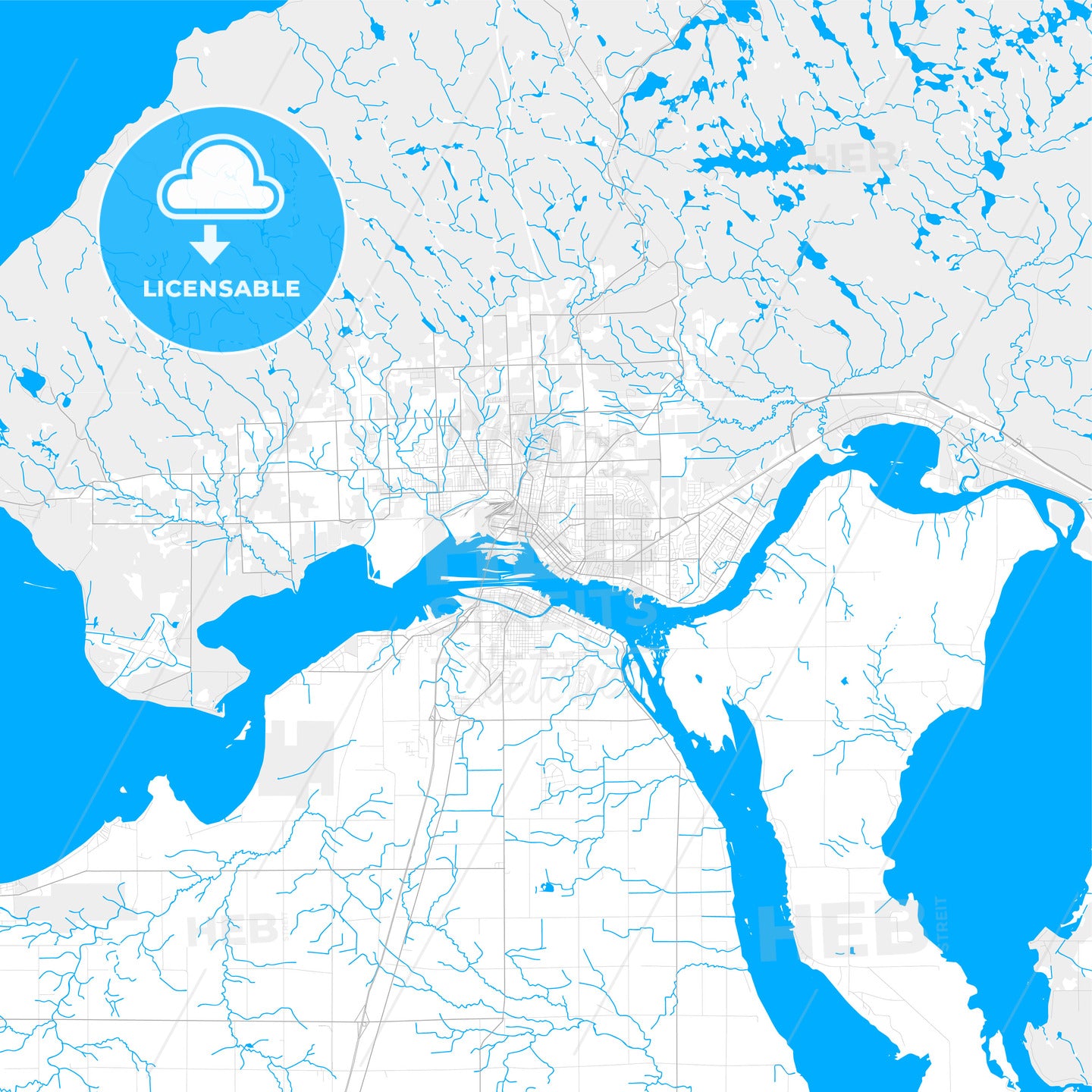 Rich detailed vector map of Sault Ste. Marie, Ontario, Canada