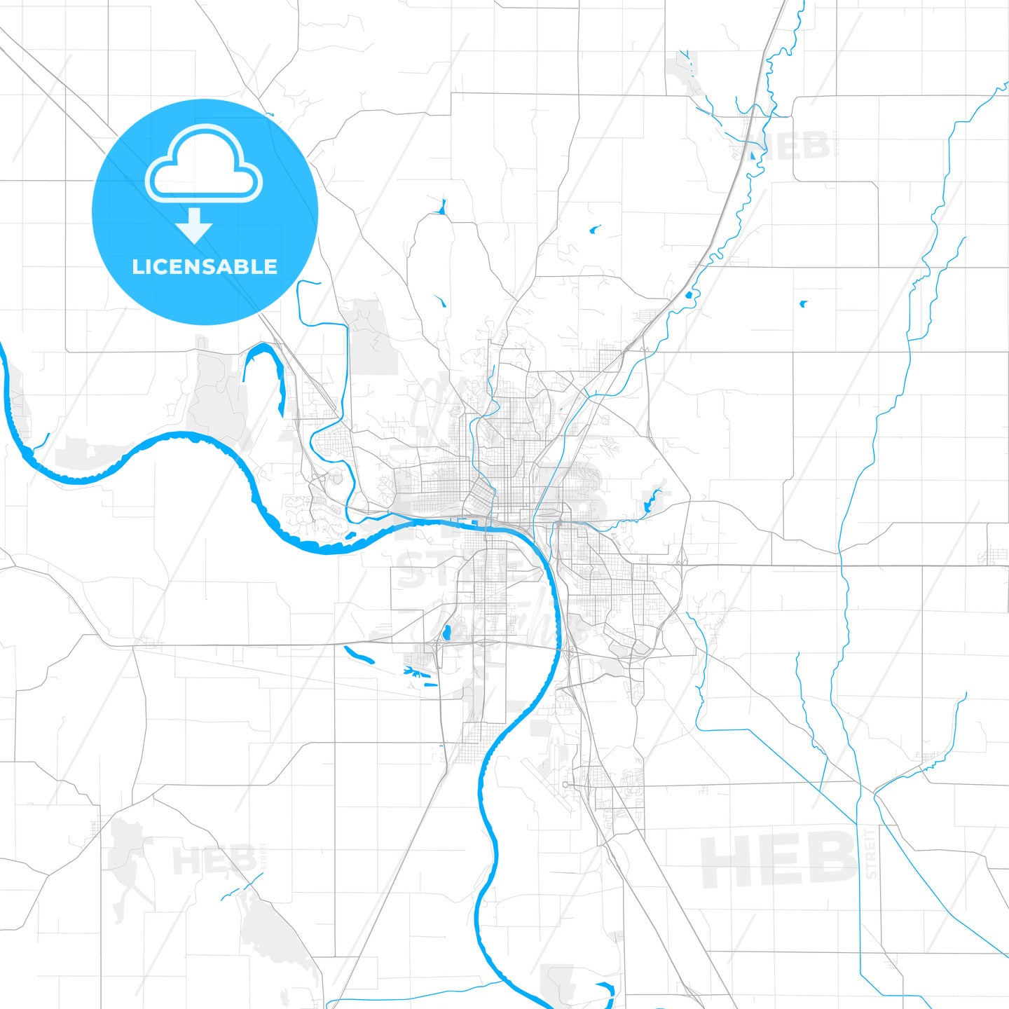 Rich detailed vector map of Sioux City, Iowa, USA
