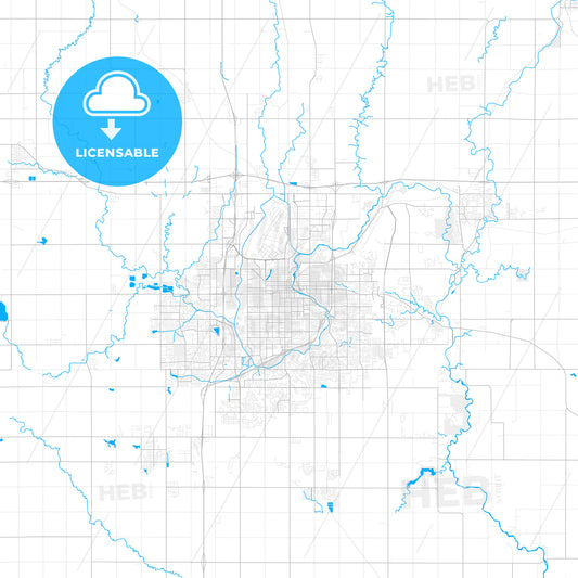 Rich detailed vector map of Sioux Falls, South Dakota, USA
