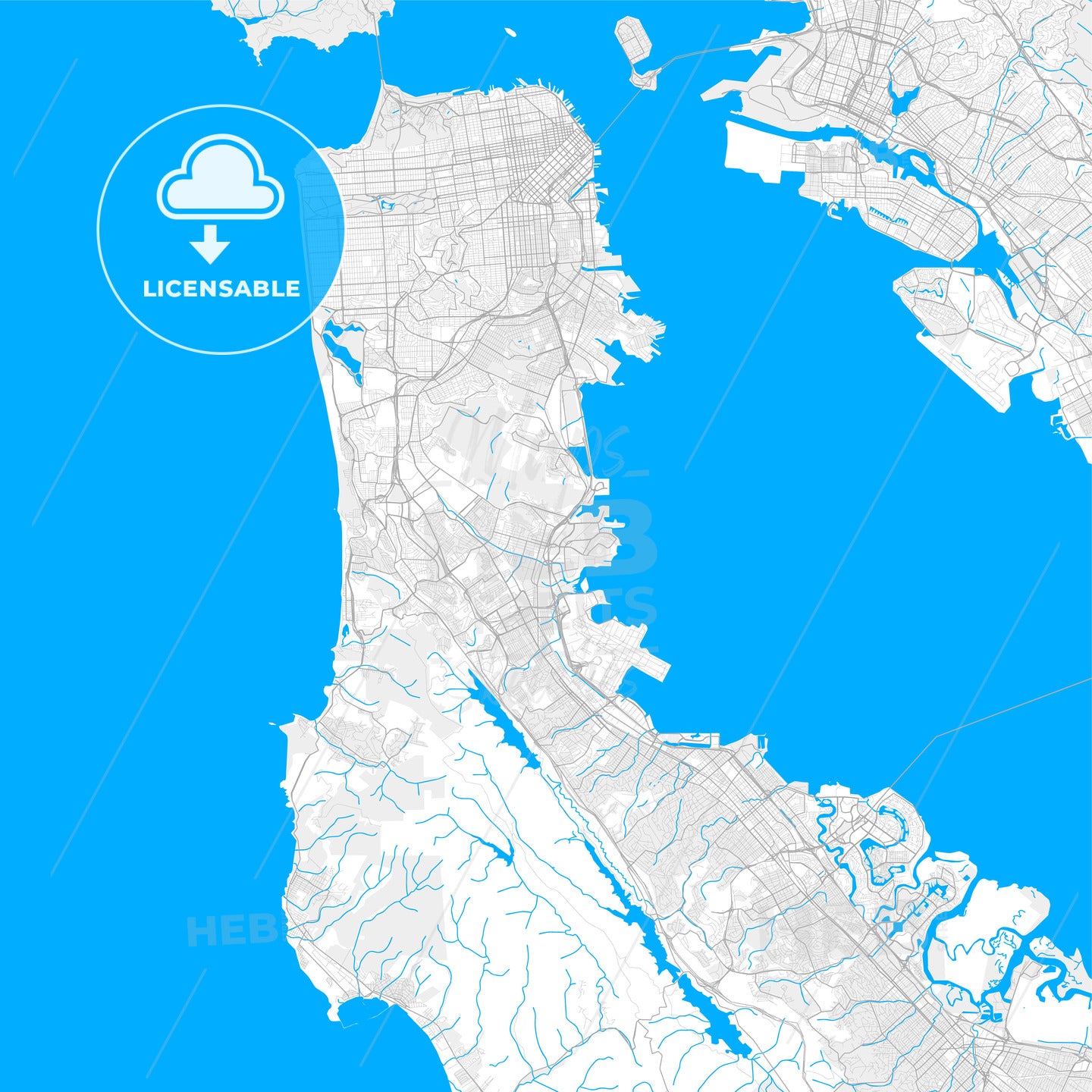Rich detailed vector map of South San Francisco, California, USA