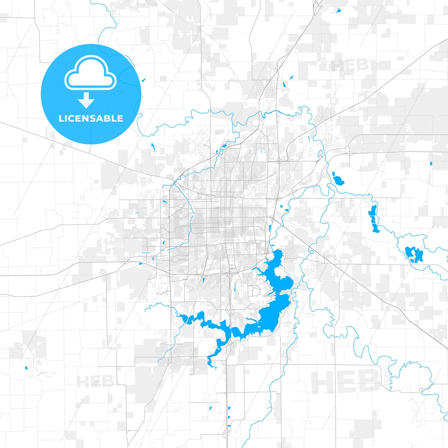 Rich detailed vector map of Springfield, Illinois, USA