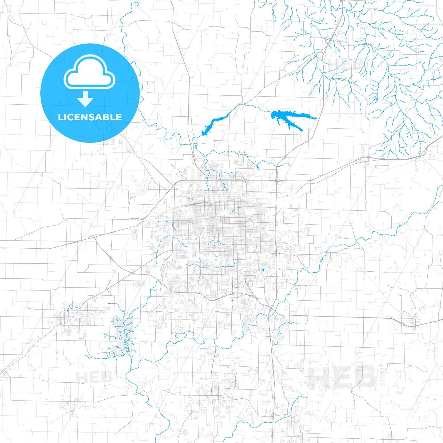 Rich detailed vector map of Springfield, Missouri, USA
