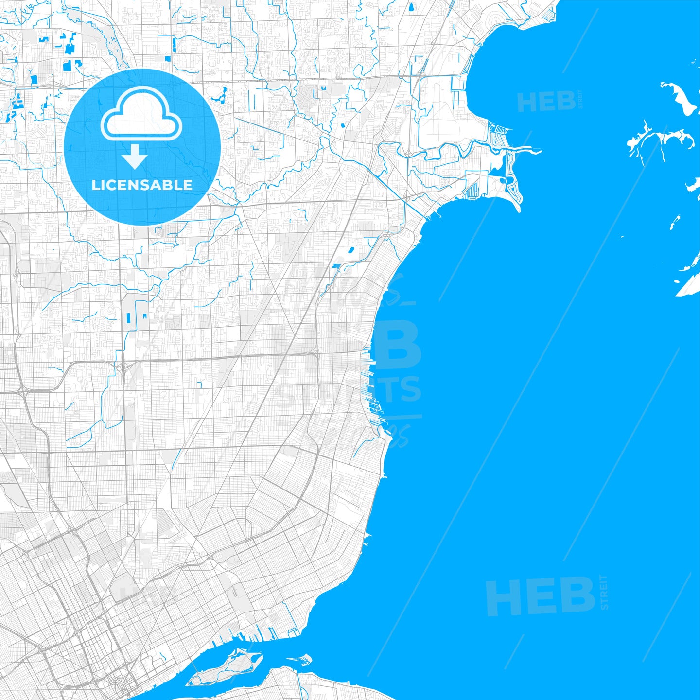 Rich detailed vector map of St. Clair Shores, Michigan, USA