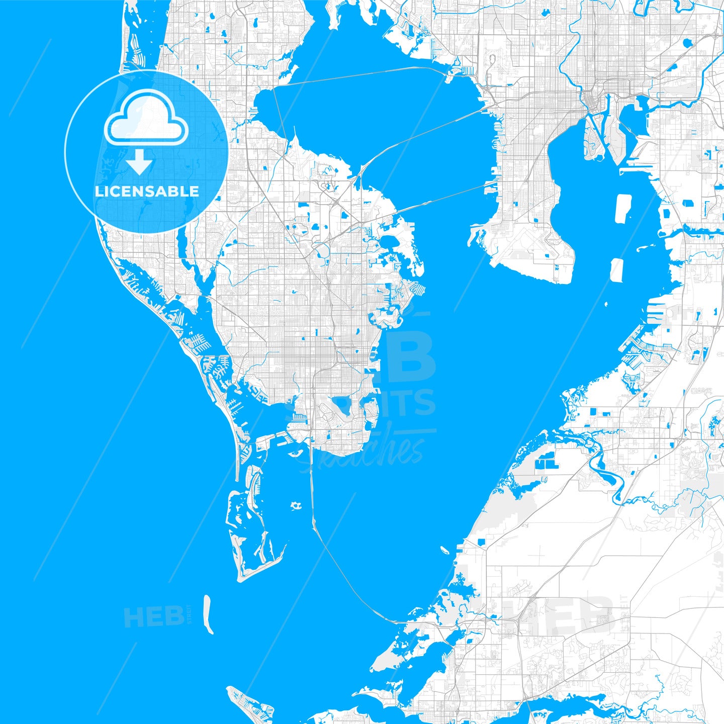 Rich detailed vector map of St. Petersburg, Florida, U.S.A.