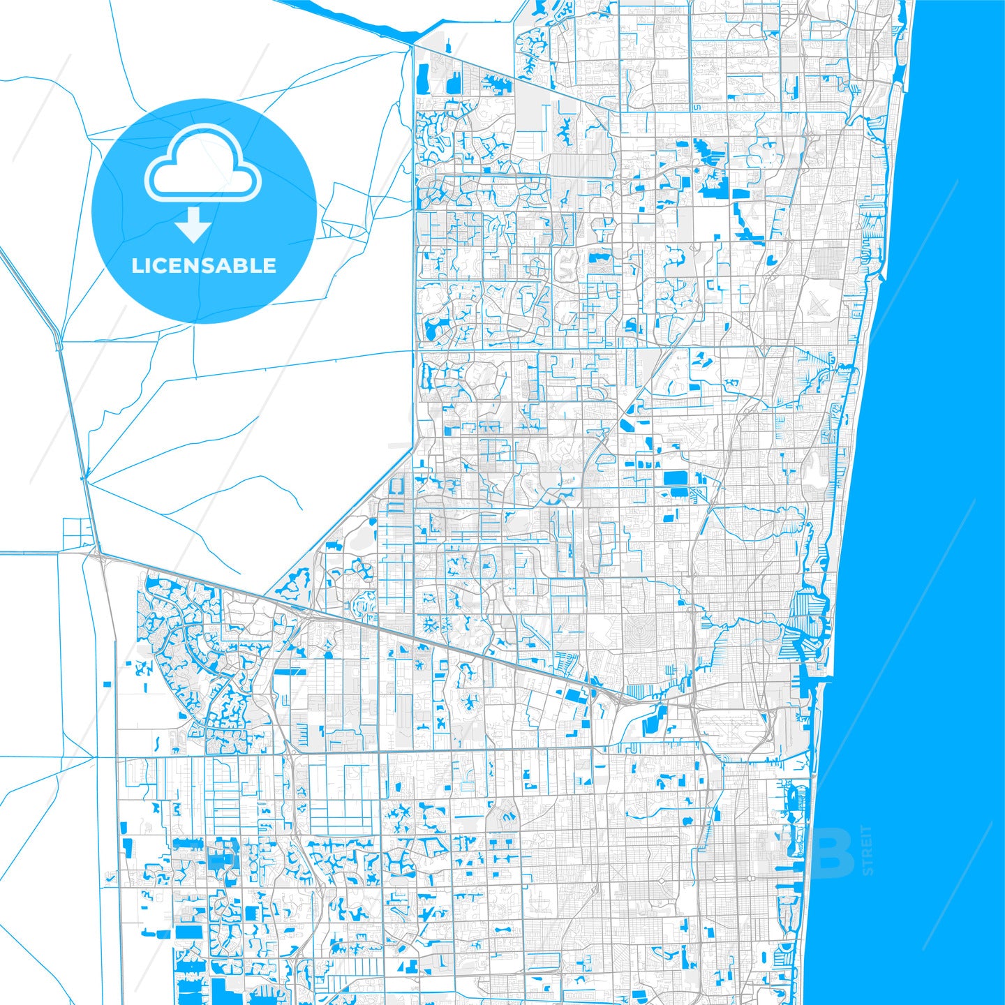 Rich detailed vector map of Sunrise, Florida, USA