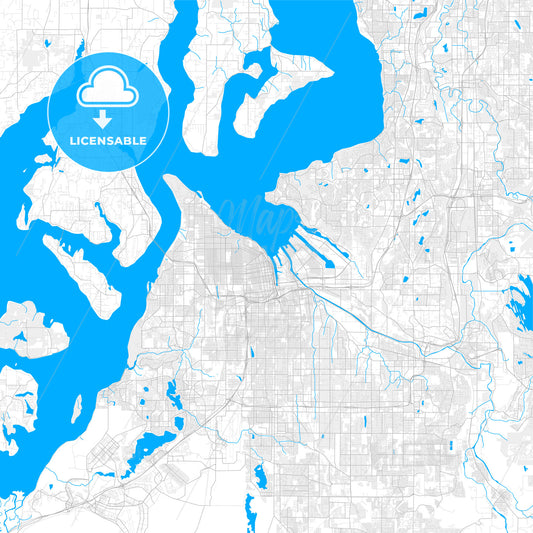 Rich detailed vector map of Tacoma, Washington, USA