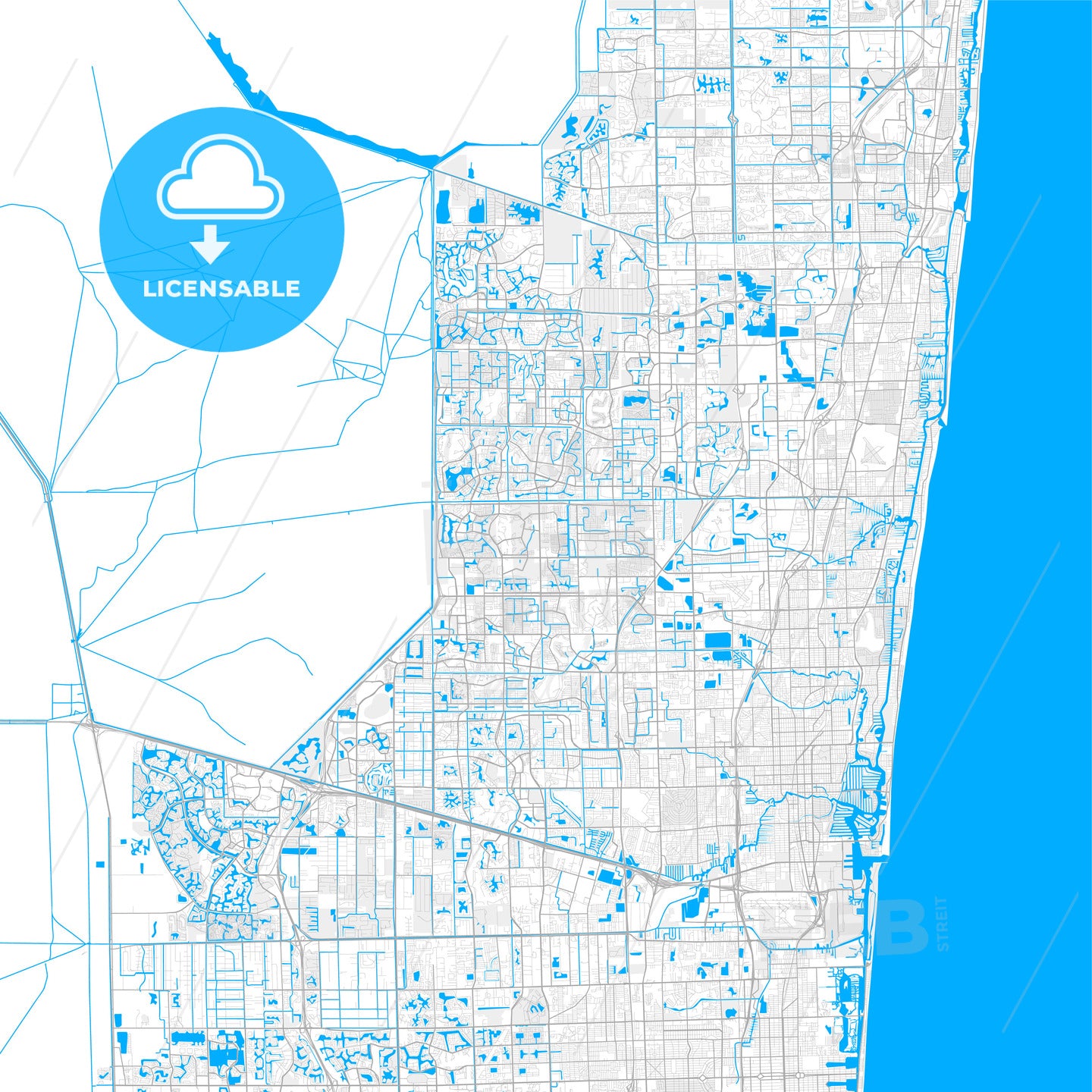 Rich detailed vector map of Tamarac, Florida, USA