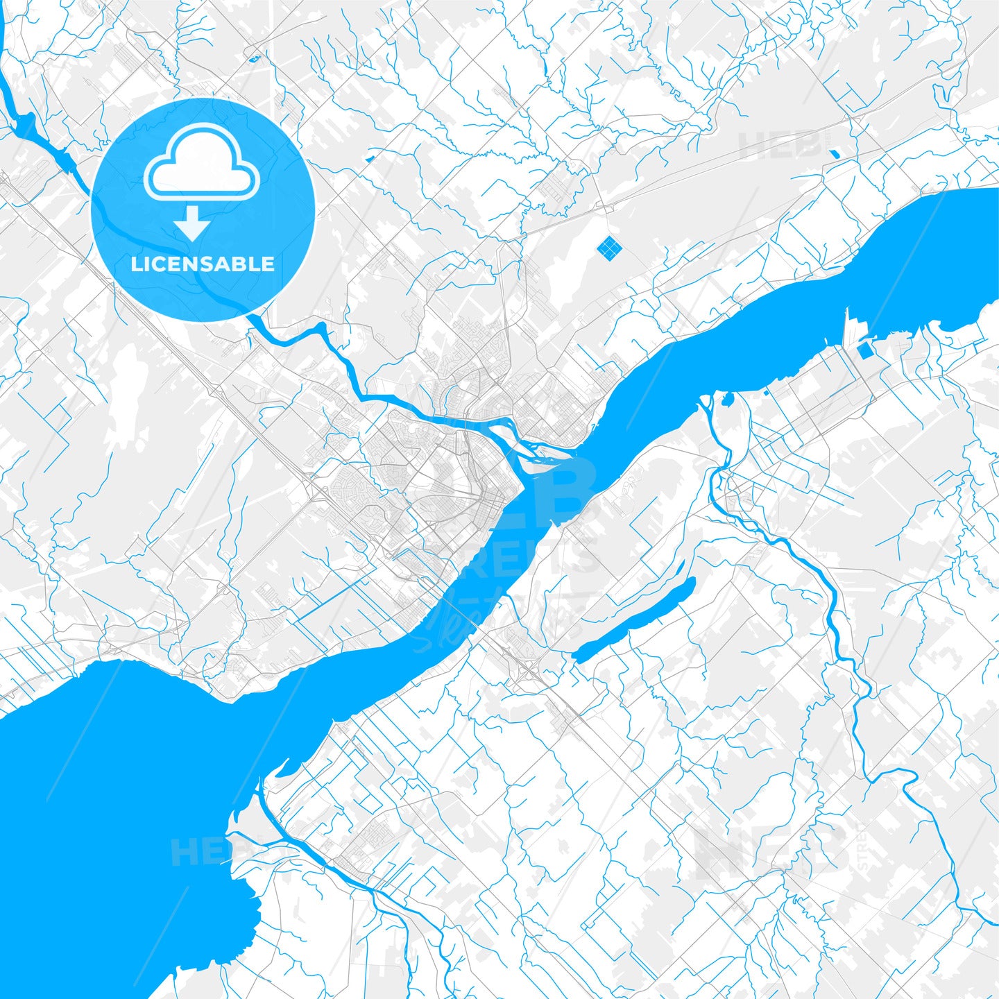 Rich detailed vector map of Trois-Rivières, Quebec, Canada - HEBSTREITS