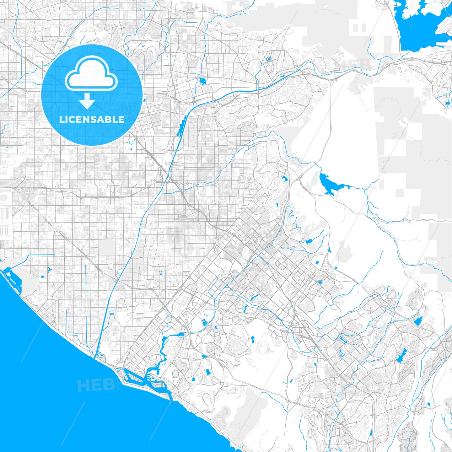Rich detailed vector map of Tustin, California, USA