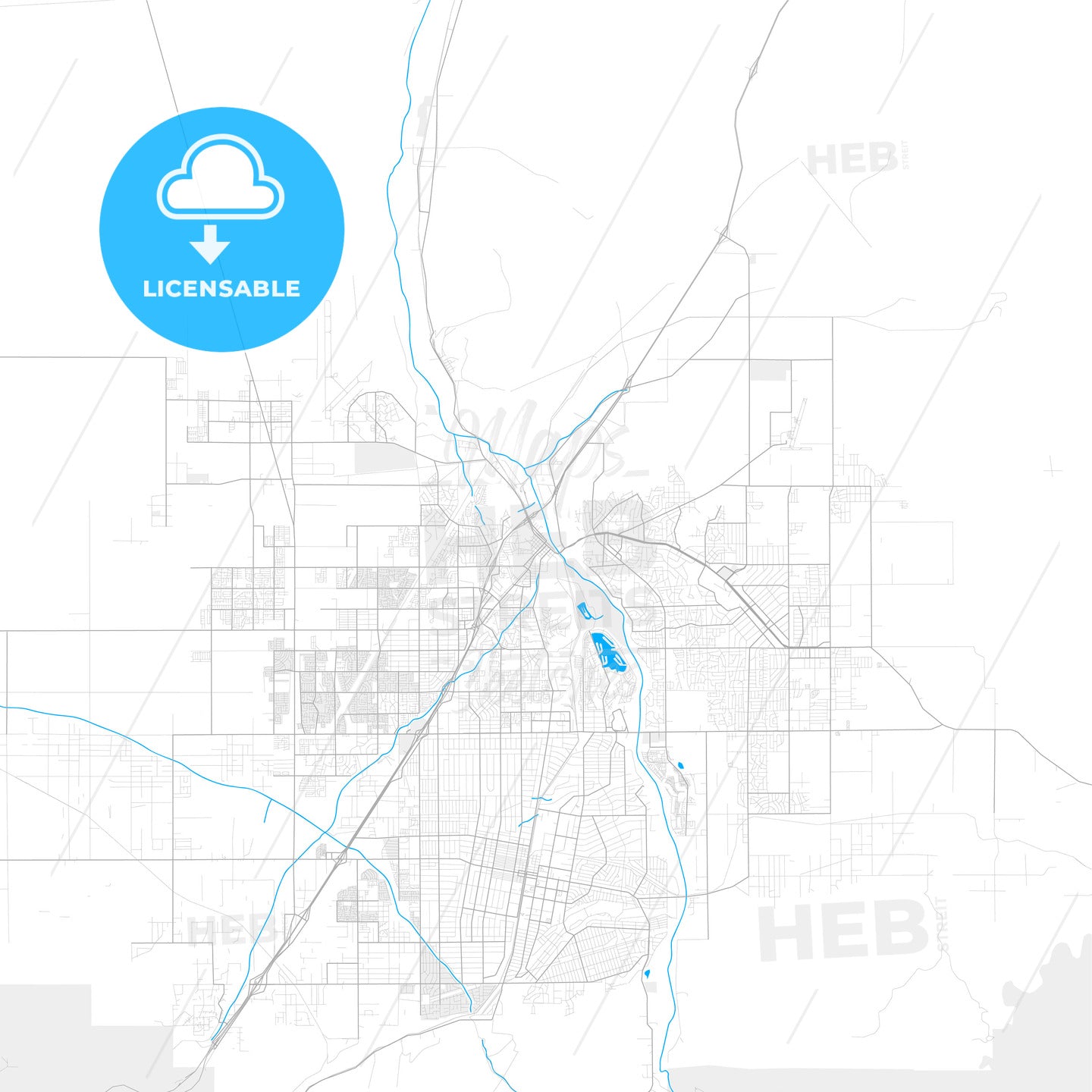 Rich detailed vector map of Victorville, California, USA