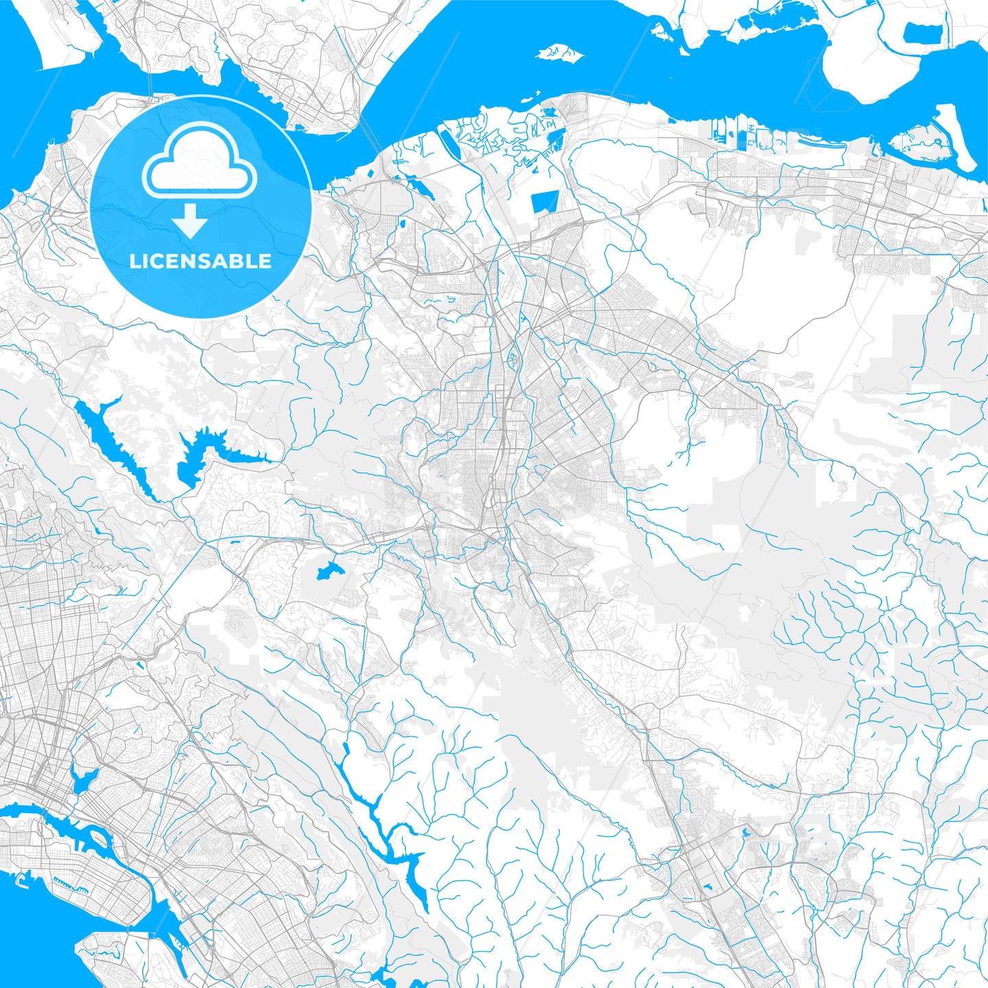 Rich detailed vector map of Walnut Creek, California, USA