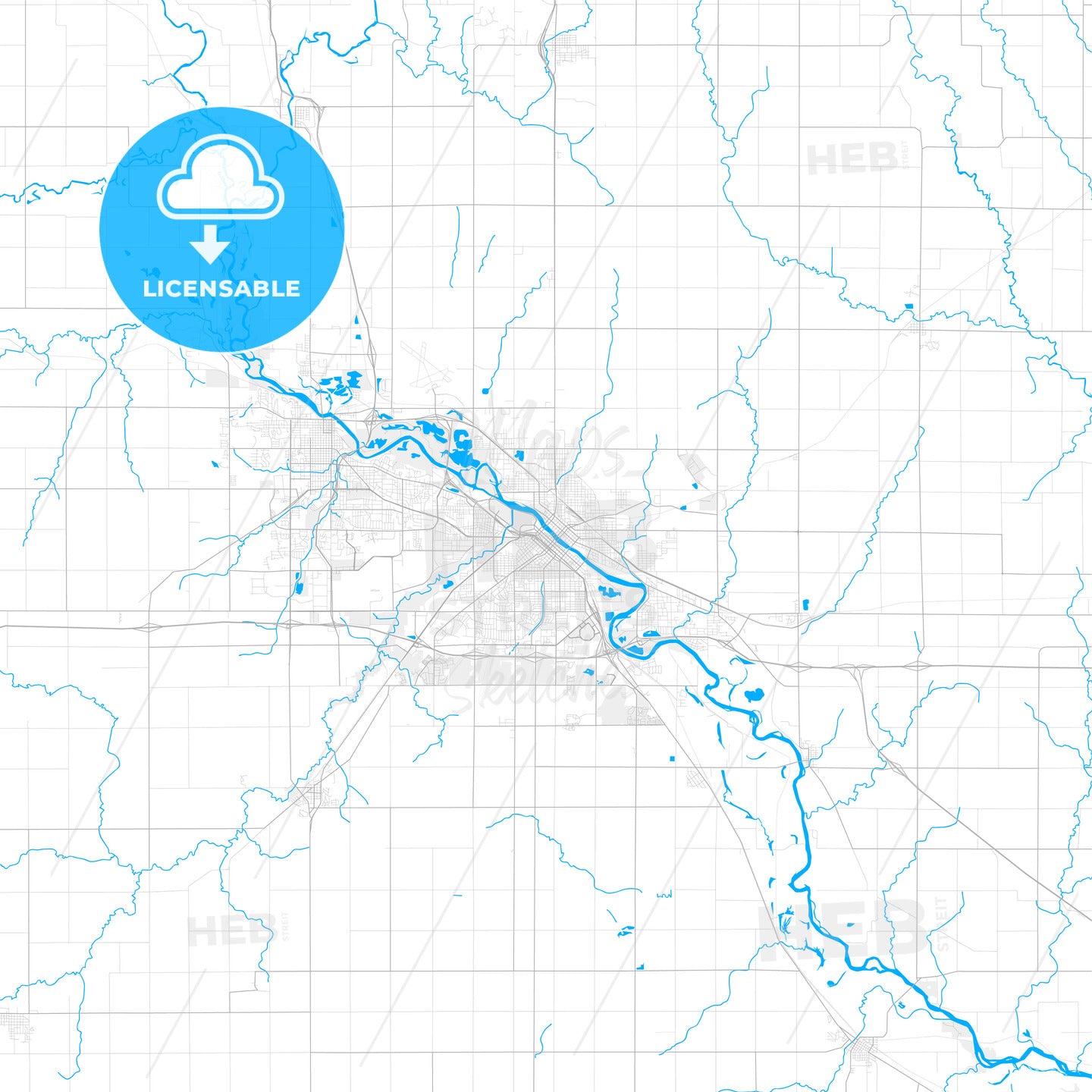 Rich detailed vector map of Waterloo, Iowa, USA