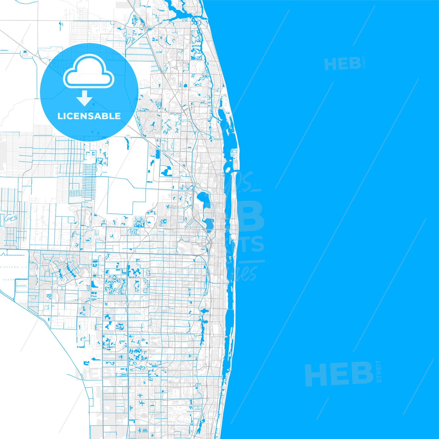 Rich detailed vector map of West Palm Beach, Florida, USA