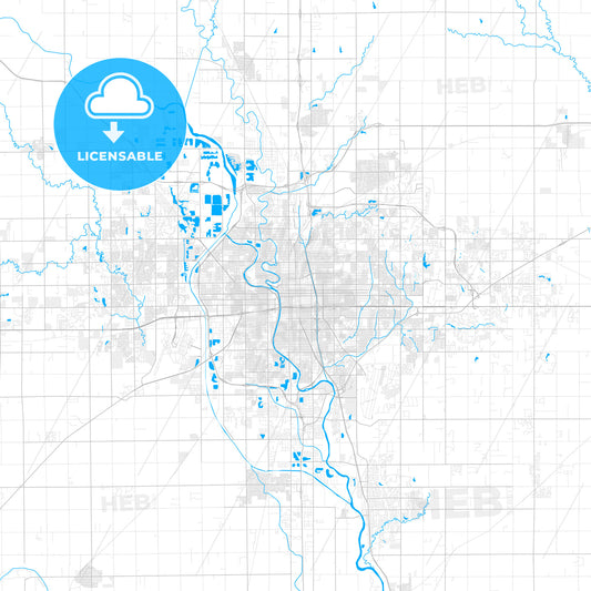 Rich detailed vector map of Wichita, Kansas, U.S.A.