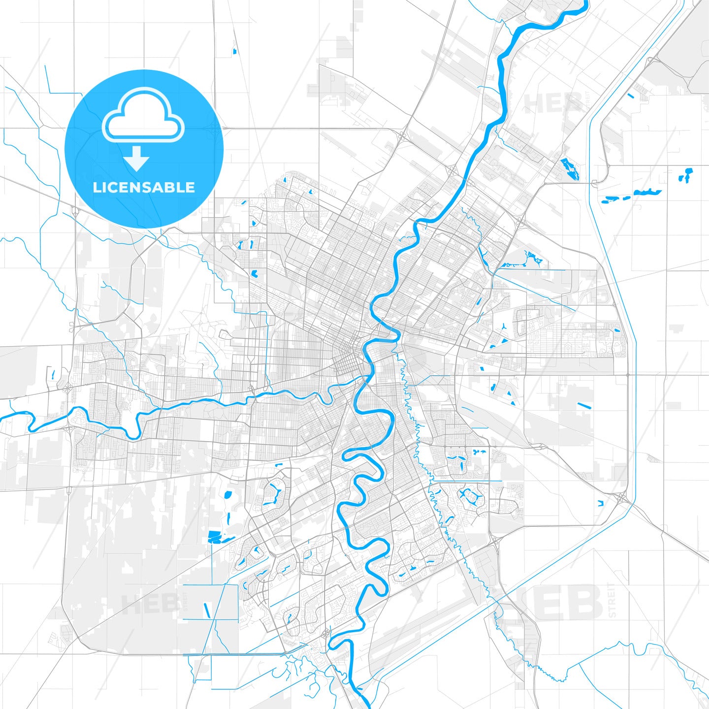 Rich detailed vector map of Winnipeg, Manitoba, Canada