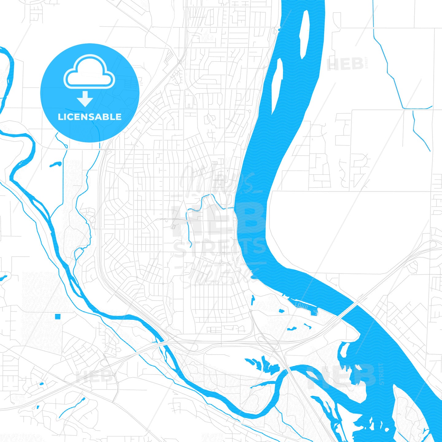 Richland, Washington, United States, PDF vector map with water in focus