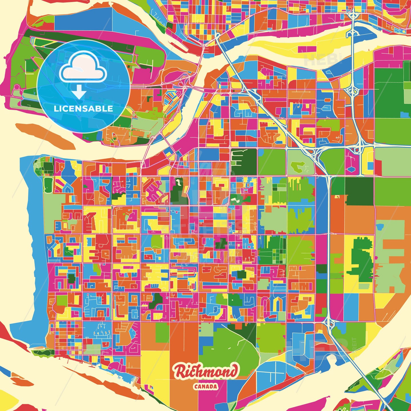 Richmond, Canada Crazy Colorful Street Map Poster Template - HEBSTREITS Sketches