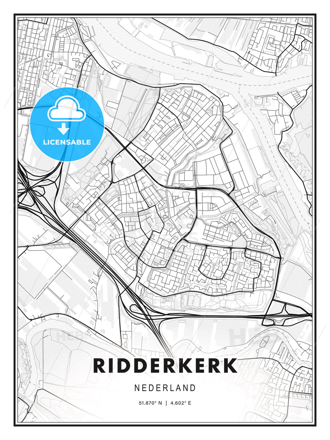 Ridderkerk, Netherlands, Modern Print Template in Various Formats - HEBSTREITS Sketches