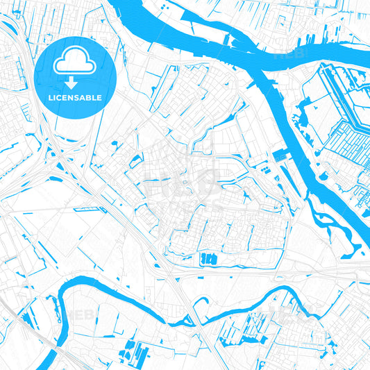 Ridderkerk, Netherlands PDF vector map with water in focus