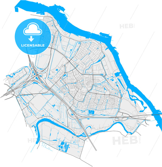 Ridderkerk, South Holland, Netherlands, high quality vector map