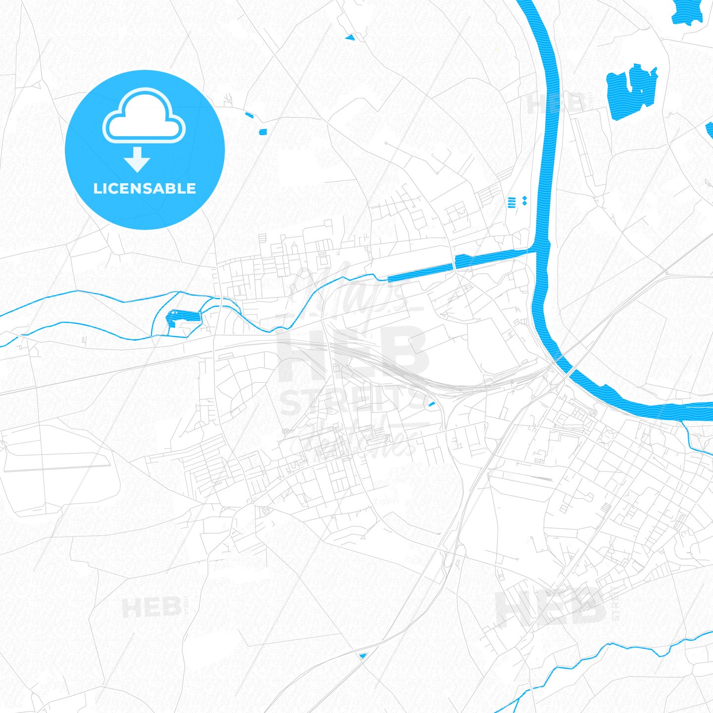 Riesa, Germany PDF vector map with water in focus