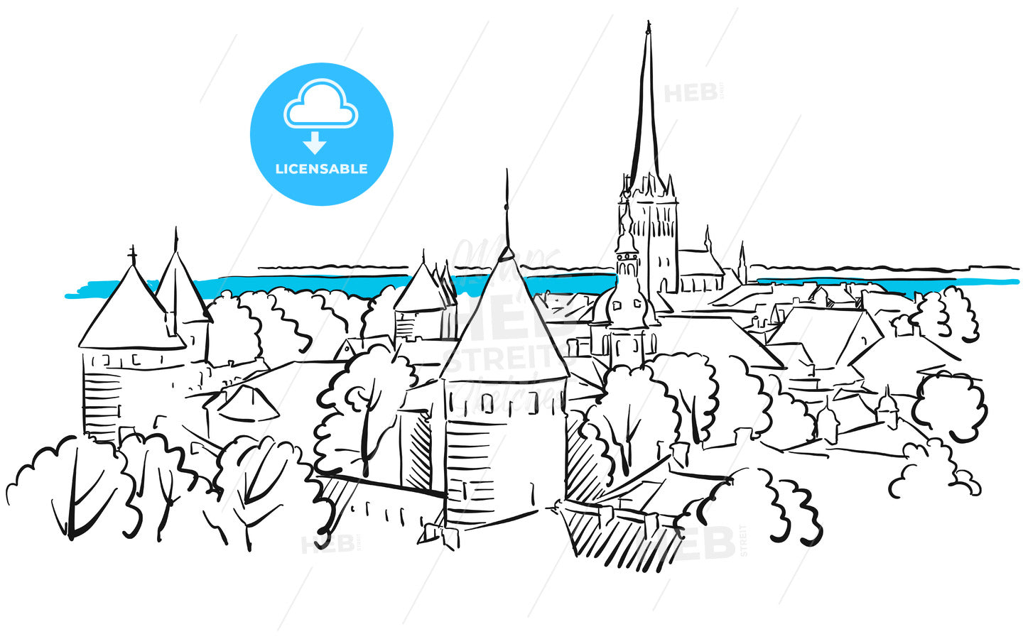 Riga Ancient Panorama Greeting Card Sketch – instant download