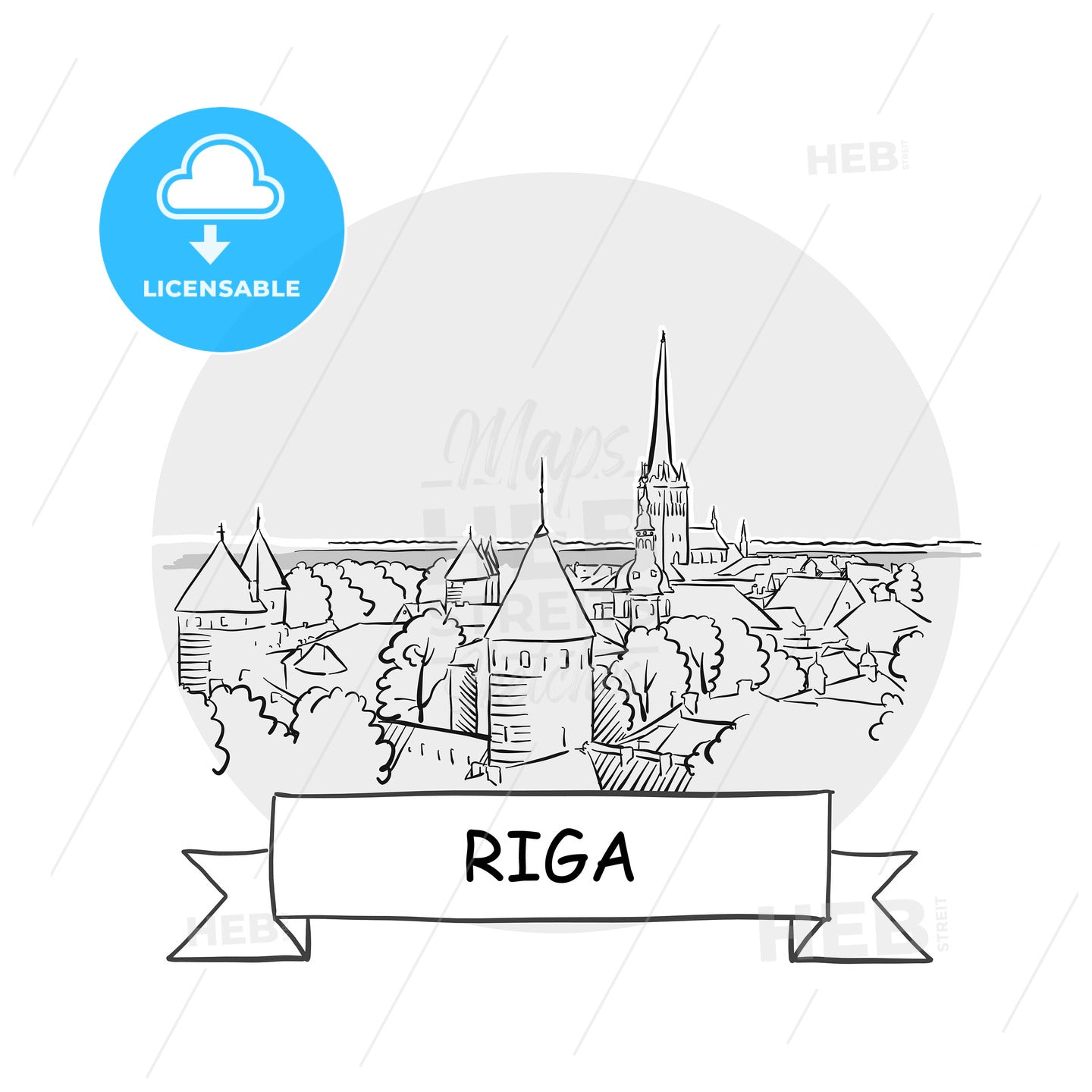 Riga Cityscape Vector Sign – instant download