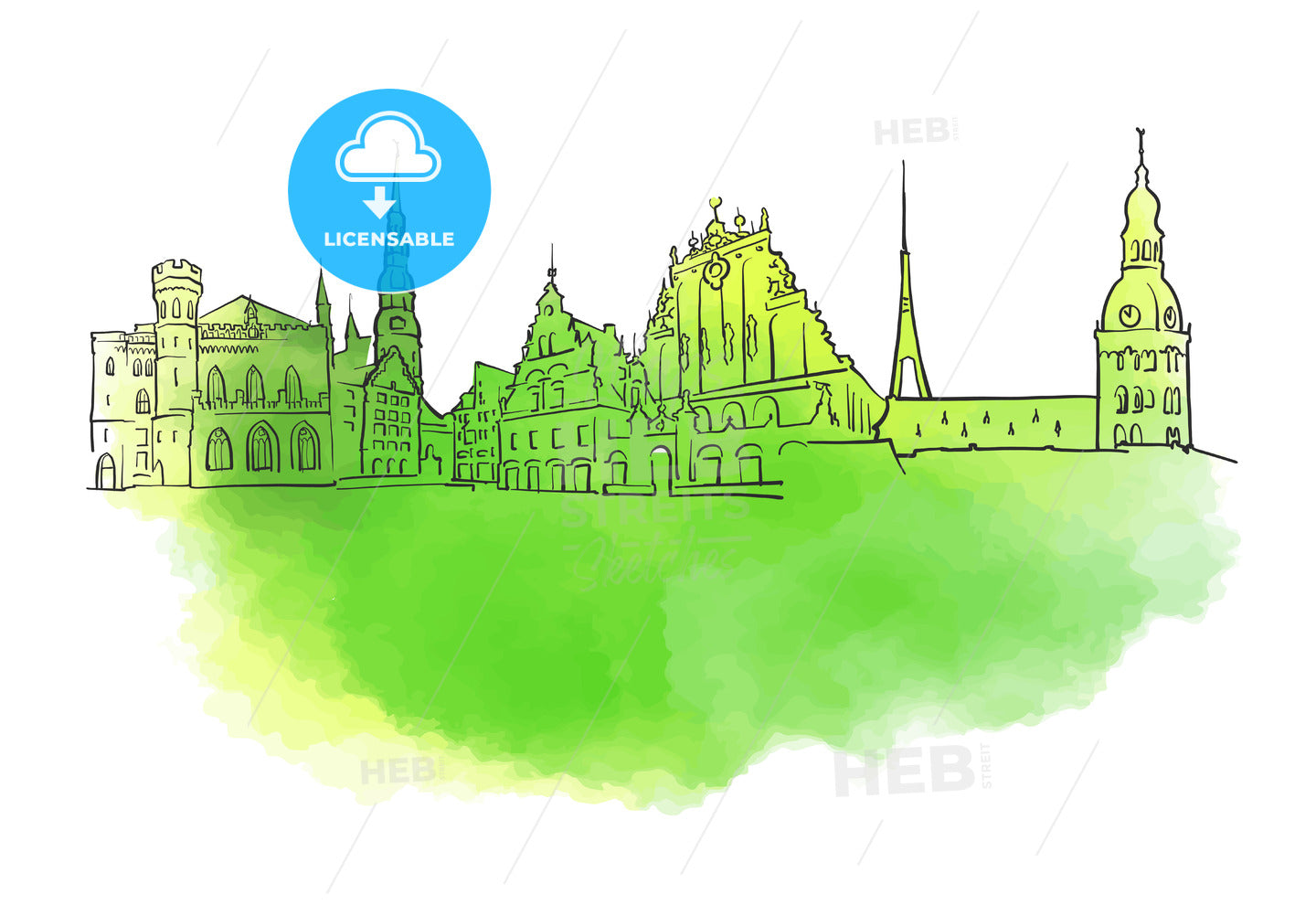 Riga Colorful Landmark Banner – instant download