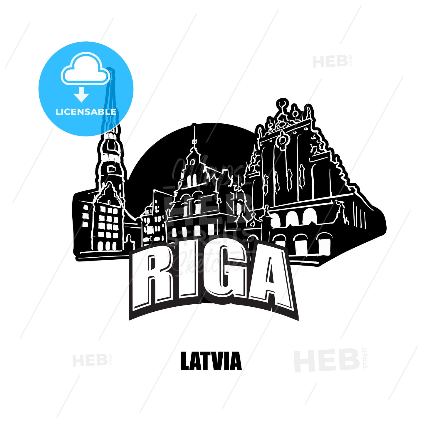 Riga, Lativa, black and white logo – instant download