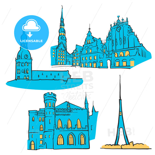 Riga Latvia Colored Landmarks – instant download