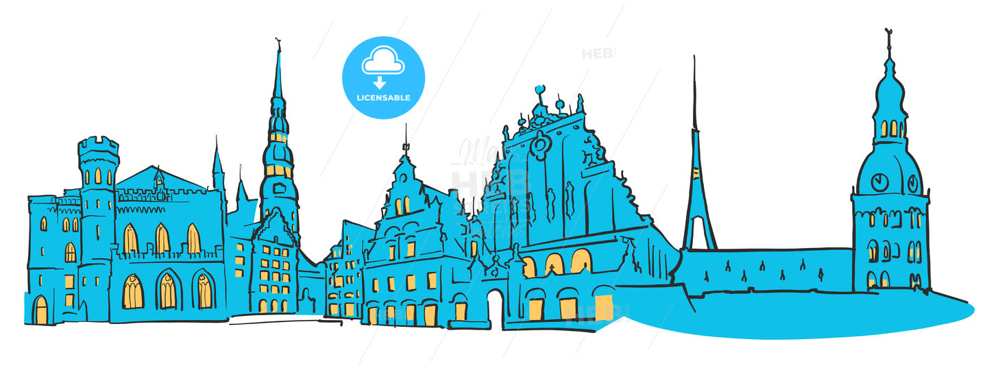 Riga Latvia Colored Panorama – instant download