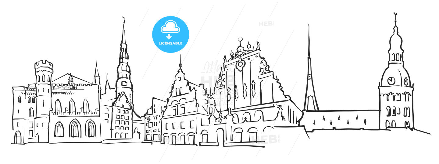 Riga Latvia Panorama Sketch – instant download
