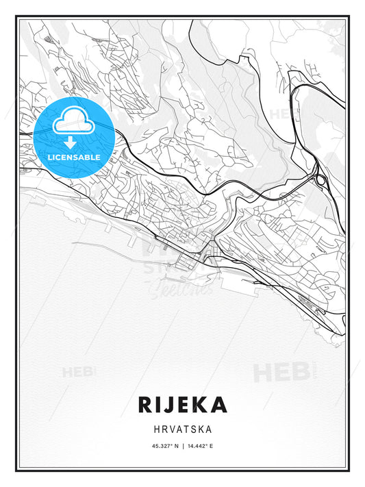 Rijeka, Croatia, Modern Print Template in Various Formats - HEBSTREITS Sketches