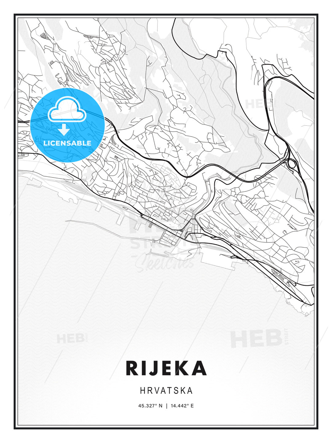 Rijeka, Croatia, Modern Print Template in Various Formats - HEBSTREITS Sketches