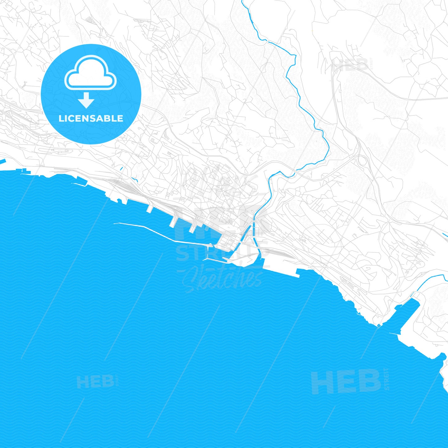 Rijeka, Croatia PDF vector map with water in focus